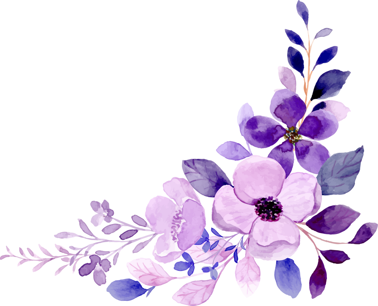 Purple Watercolor Flower Bouquet